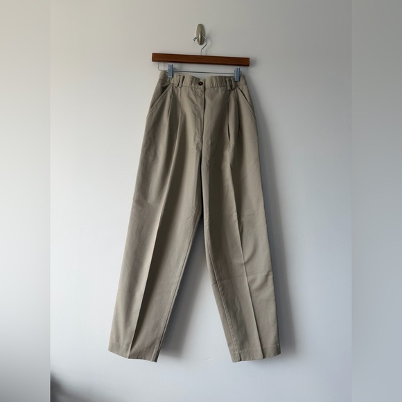Vintage Pants - Cotton Khaki Pleated Trousers